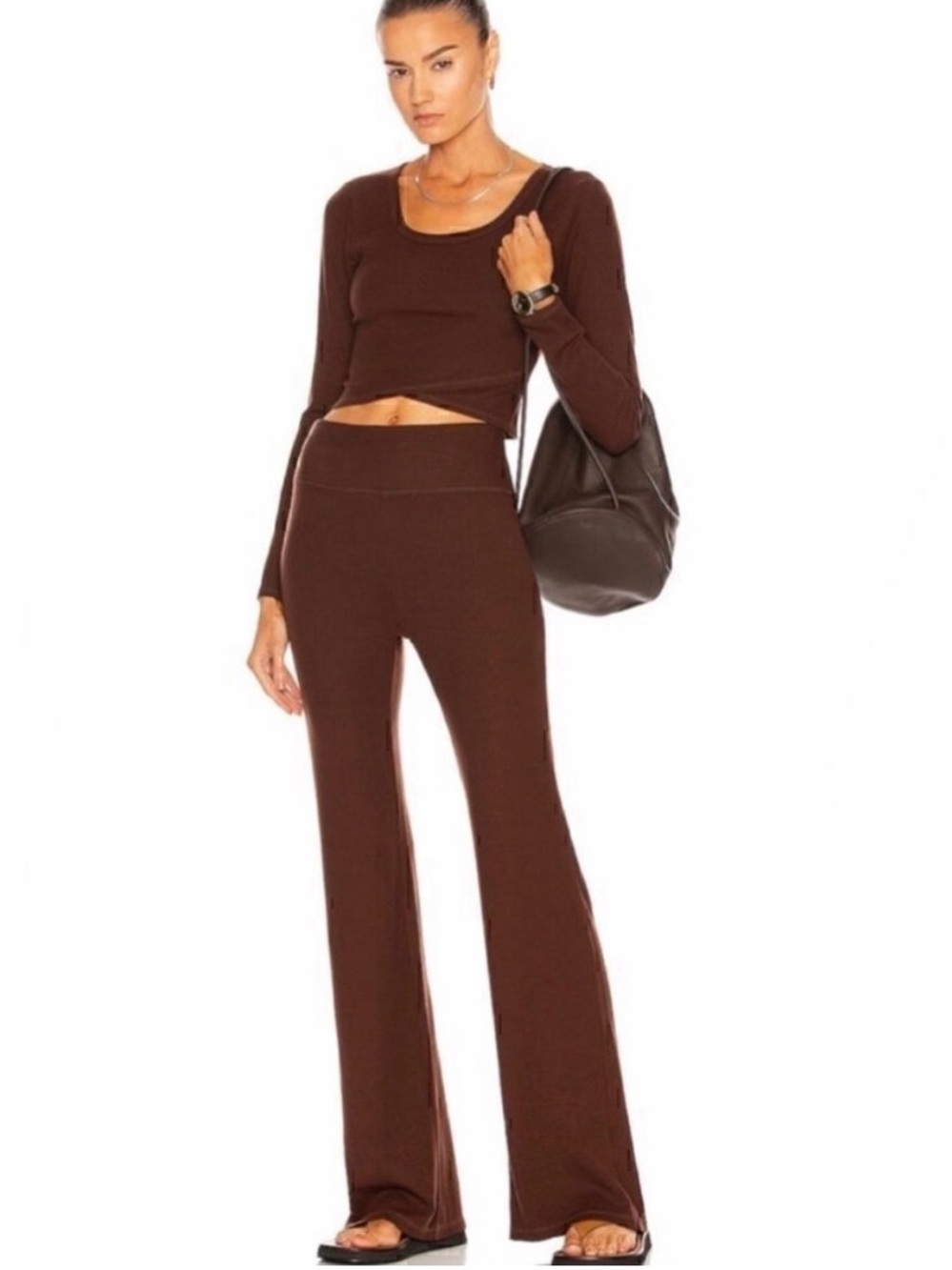 Revolve year of ours destination ribbed flare pants brown size large